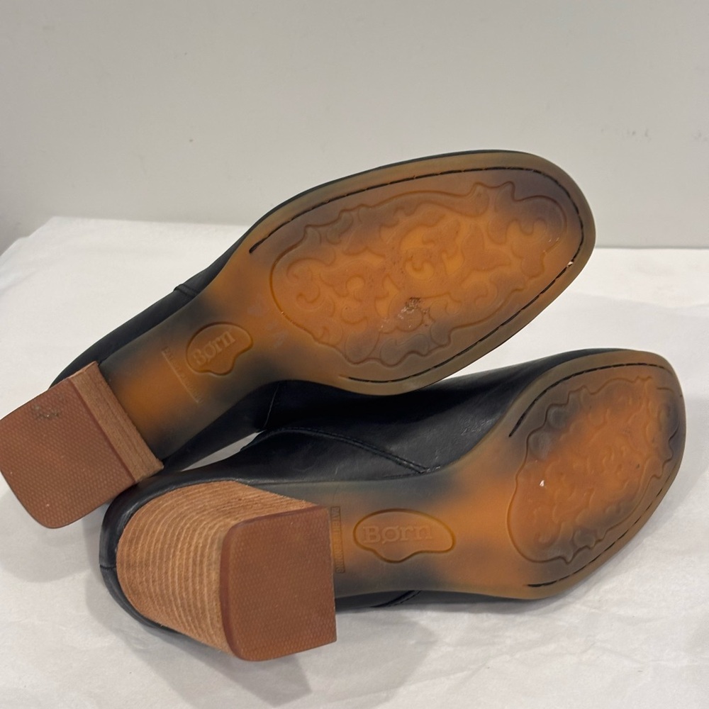 Born Black Leather Women's Mules with Wooden Heel - Picture 7 of 8